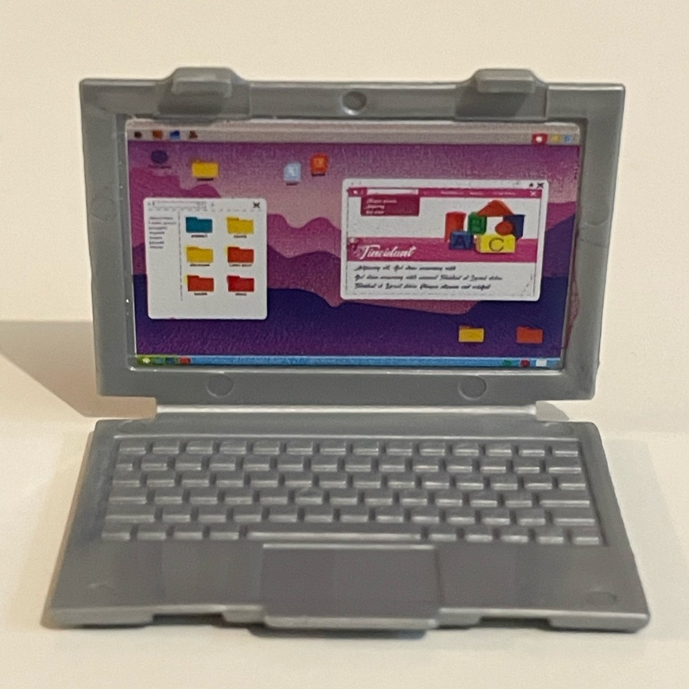 Mattel Barbie Doll Laptop Computer Silver Miniature Open Close Dollhouse Diorama